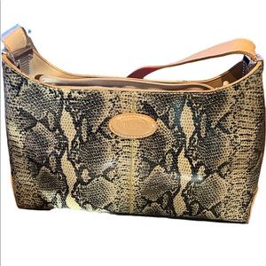 Authentic Tods Shoulder Bag Vintage Rare Python Patent Leather Canvas Lining